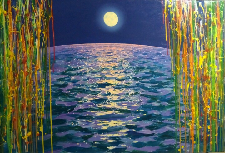 Painting titled "seascape night" by Kyrylo Bondarenko, Original Artwork, Acrylic