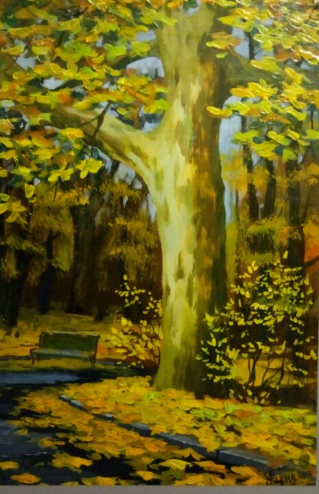 Painting titled "platanus autumn" by Kyrylo Bondarenko, Original Artwork, Acrylic