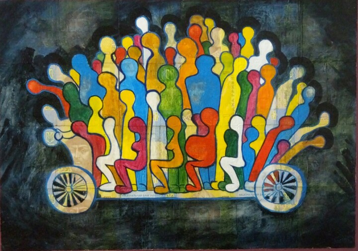 Peinture intitulée "bus, love, erotica" par Kyrylo Bondarenko, Œuvre d'art originale, Huile