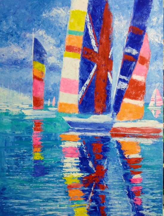 Ζωγραφική με τίτλο "yachts Miami" από Kyrylo Bondarenko, Αυθεντικά έργα τέχνης, Ακρυλικό
