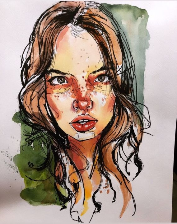 Drawing titled "Red" by Irina Gerasimenya, Original Artwork, Watercolor