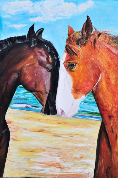 Painting titled "Horses love" by Laura Kytyk, Original Artwork, Acrylic