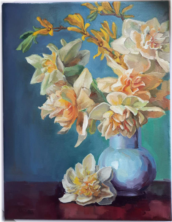 Peinture intitulée "orange daffodil" par Nadia Lazurko, Œuvre d'art originale, Huile