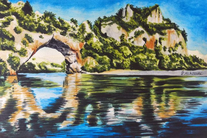 Peinture intitulée "Le Pont d'Arc" par Stéphanie Vanoverberghe, Œuvre d'art originale, Aquarelle