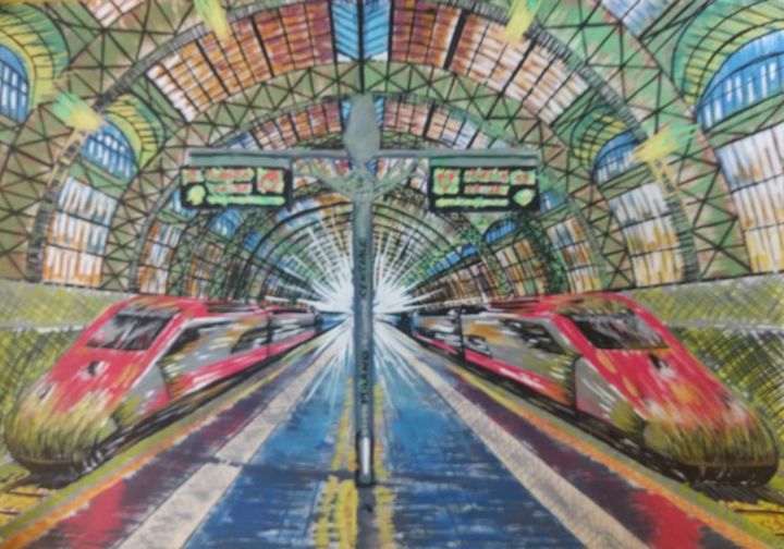 Pittura intitolato "Gare Milano Centrale" da L'Alchimiste De Compostelle, Opera d'arte originale, Acrilico