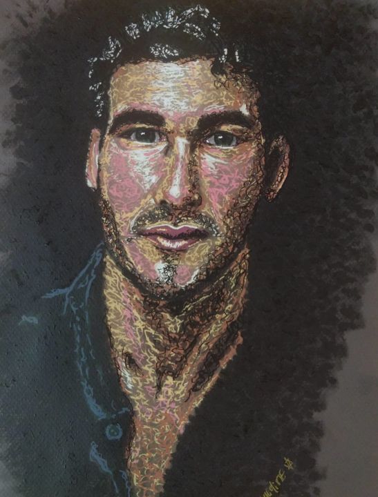 Desenho intitulada "Portrait de face" por L'Alchimiste De Compostelle, Obras de arte originais, Pastel