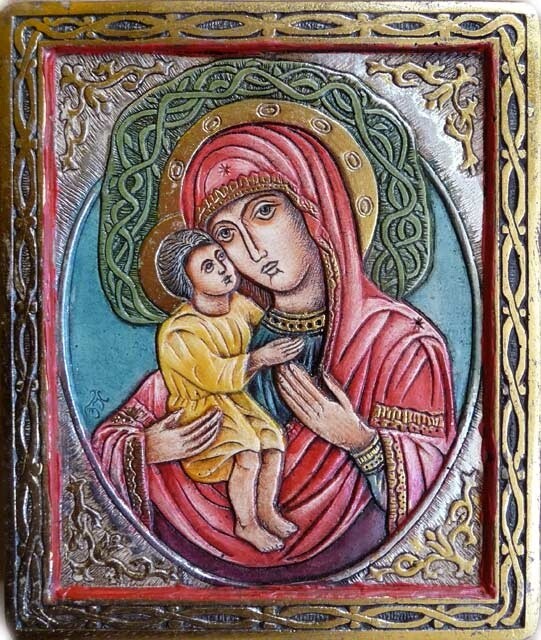 Artisanat intitulée "La Vierge de Vladim…" par L'Art De L'Icône, Œuvre d'art originale