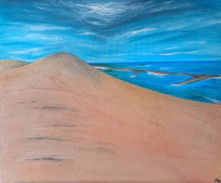 Painting titled "dunes du pilat" by L'Art De Lore, Original Artwork, Acrylic Mounted on Wood Stretcher frame