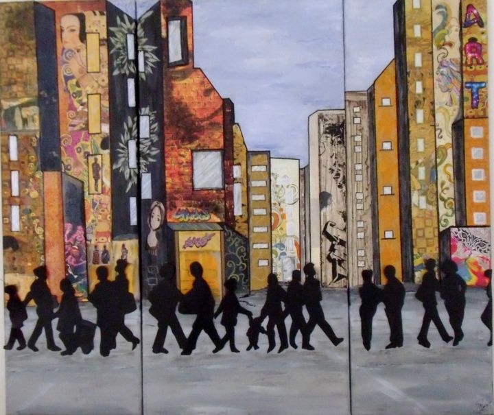 Collages intitulée "URBAN STREET" par Patricia Paquet-Pouyadoux (L'Art de Rien), Œuvre d'art originale, Papier