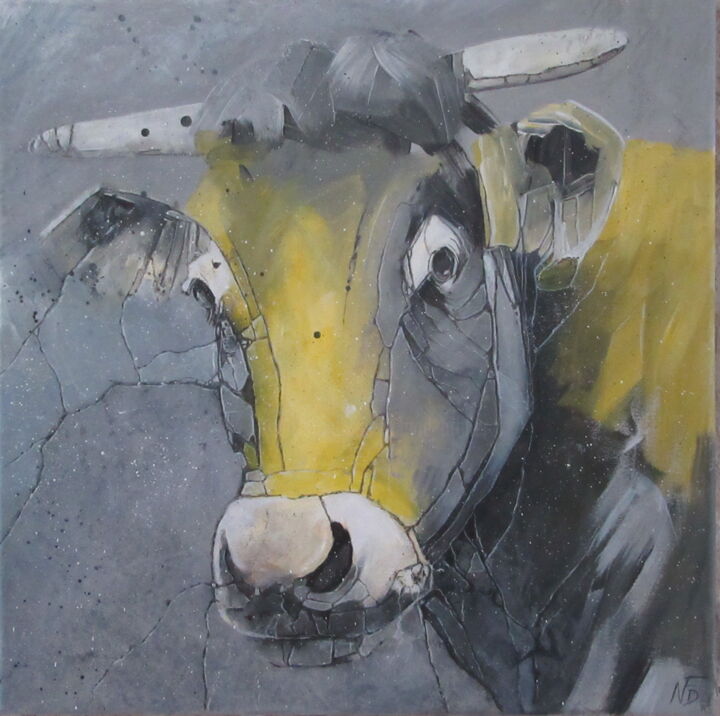 Peinture intitulée "Vache jaune" par L'Atelier Des Coquelicots Nadine F.D, Œuvre d'art originale, Acrylique