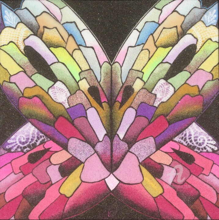 Malerei mit dem Titel "Papillon" von Laurence Canicave, Original-Kunstwerk, Collagen