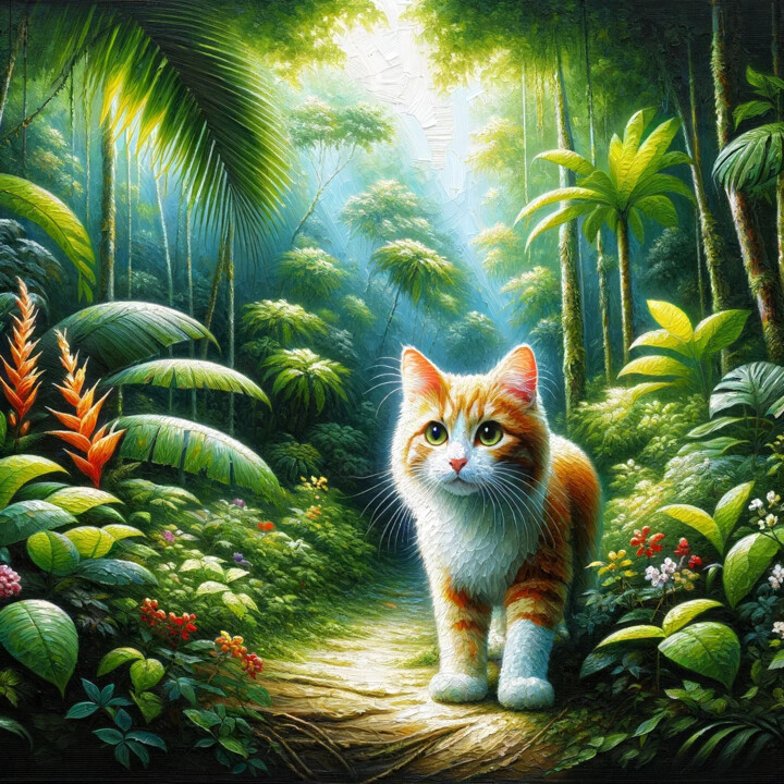 Peinture intitulée "Chat roux dans la j…" par Laurence Linsenmaier, Œuvre d'art originale, Acrylique Monté sur artwork_cat.