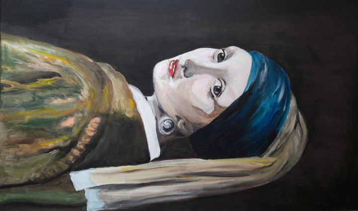 Peinture intitulée "Vrouw met de parel" par Liesbeth Dingboom, Œuvre d'art originale, Acrylique