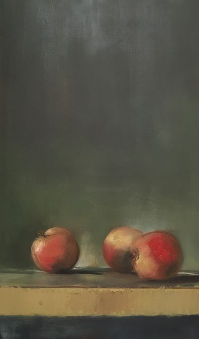 Peinture intitulée "3 pommes" par Line Escales, Œuvre d'art originale, Huile
