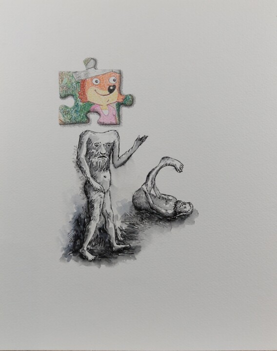 Σχέδιο με τίτλο "Drôle de tête !" από Laurent Fierdehaiche, Αυθεντικά έργα τέχνης, Μελάνι