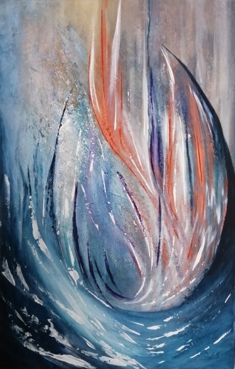 Ζωγραφική με τίτλο "Blue" από L.Kissner, Αυθεντικά έργα τέχνης, Ακρυλικό Τοποθετήθηκε στο Ξύλινο φορείο σκελετό