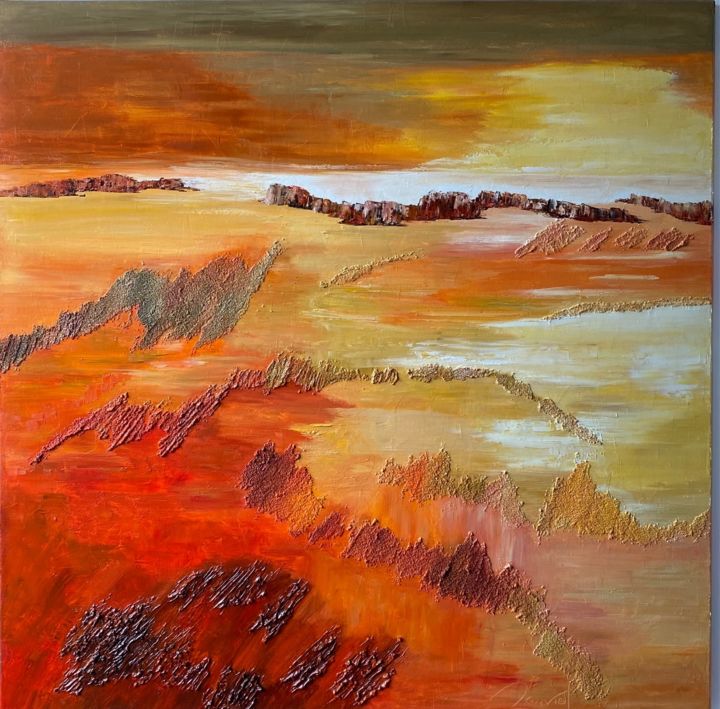 Painting titled "Terre de Feu" by Laurence Mauviel, Original Artwork, Oil