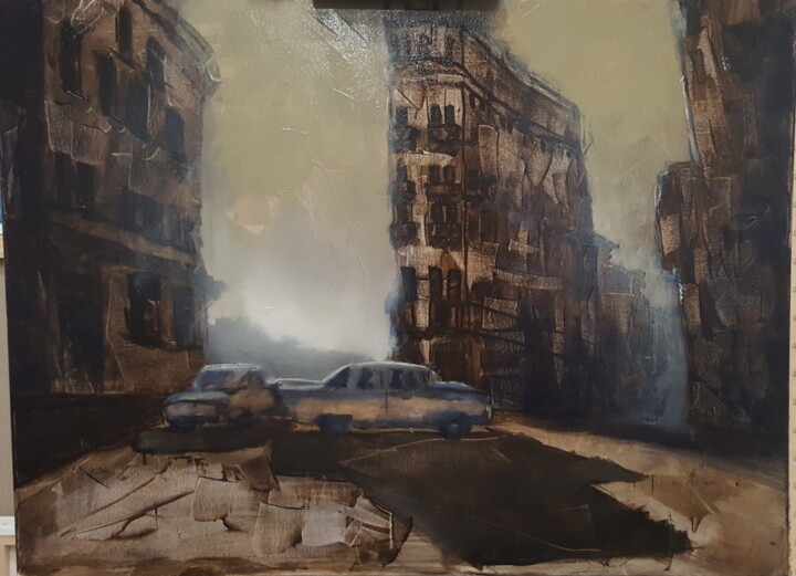 Pintura titulada "Paysage urbain" por L'Oeuf Ou La Toile, Obra de arte original, Oleo