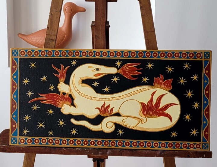 Картина под названием "La Salamandre" - L'Oiseau Fou, Подлинное произведение искусства, Акрил