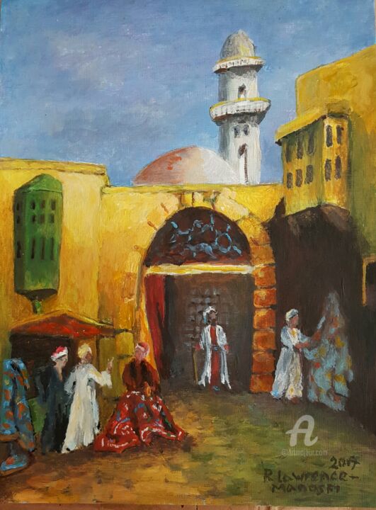 Peinture intitulée "Cairo Street With R…" par L'Orientaliste, Œuvre d'art originale, Huile