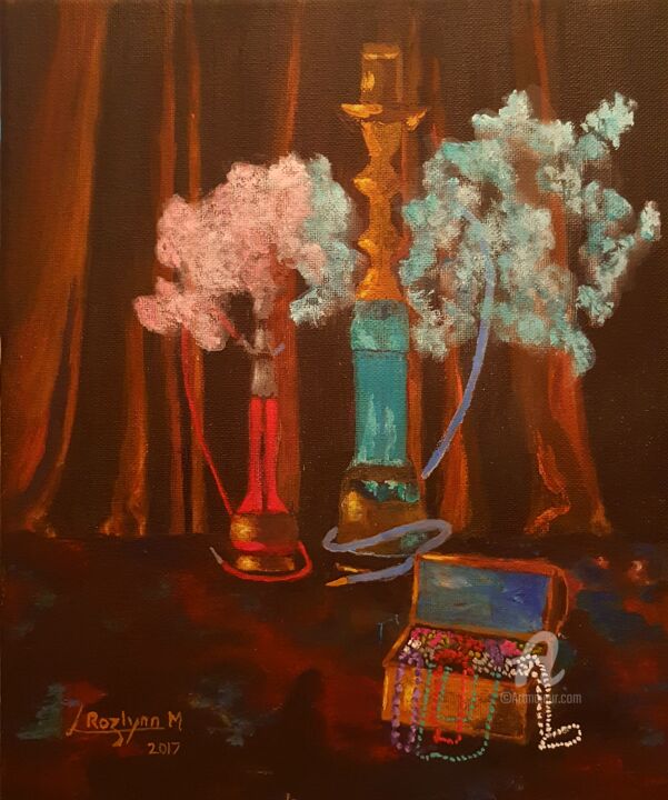 Painting titled "Hookah, Water Pipes…" by L'Orientaliste, Original Artwork, Acrylic