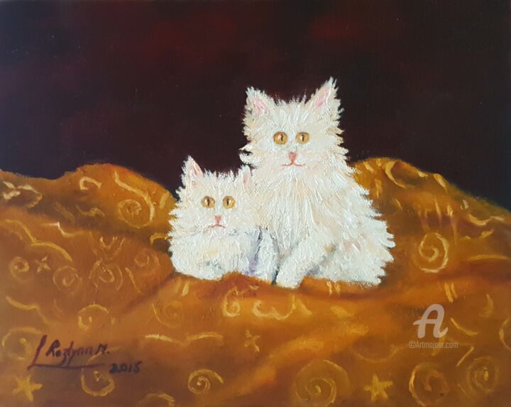 Painting titled "Pair of Mischief Ki…" by L'Orientaliste, Original Artwork, Oil