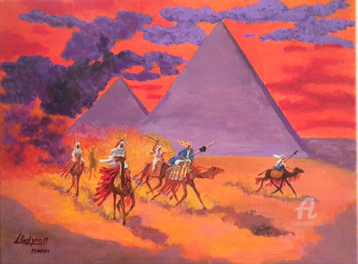 Painting titled "Red Desert Warriors…" by L'Orientaliste, Original Artwork, Acrylic