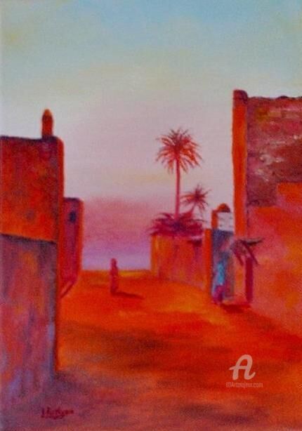 Painting titled "AN ALLEYWAY AT TWIL…" by L'Orientaliste, Original Artwork, Oil