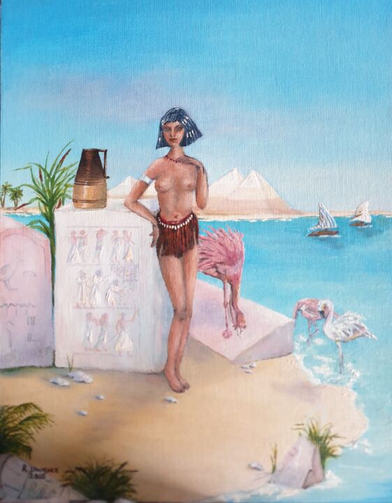 Painting titled "The Nubian, River N…" by L'Orientaliste, Original Artwork, Oil