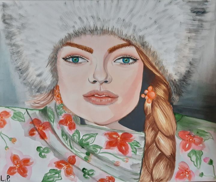 Painting titled ""Russian beauty"" by L.P.Art Pandurska (Lina Pandurska), Original Art, Acrylic