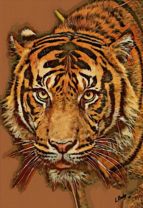 Digitale Kunst mit dem Titel "Mirada Bang - Tiger…" von L.Roche, Original-Kunstwerk, 2D digitale Arbeit