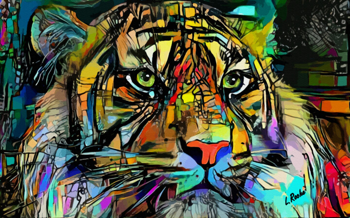 Digital Arts titled "Graffi Tiger - 80x…" by L.Roche, Original Artwork, Acrylic