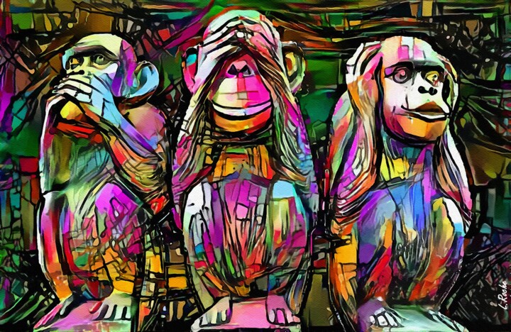 Digital Arts titled "3 Monos - monkeys o…" by L.Roche, Original Artwork, Acrylic