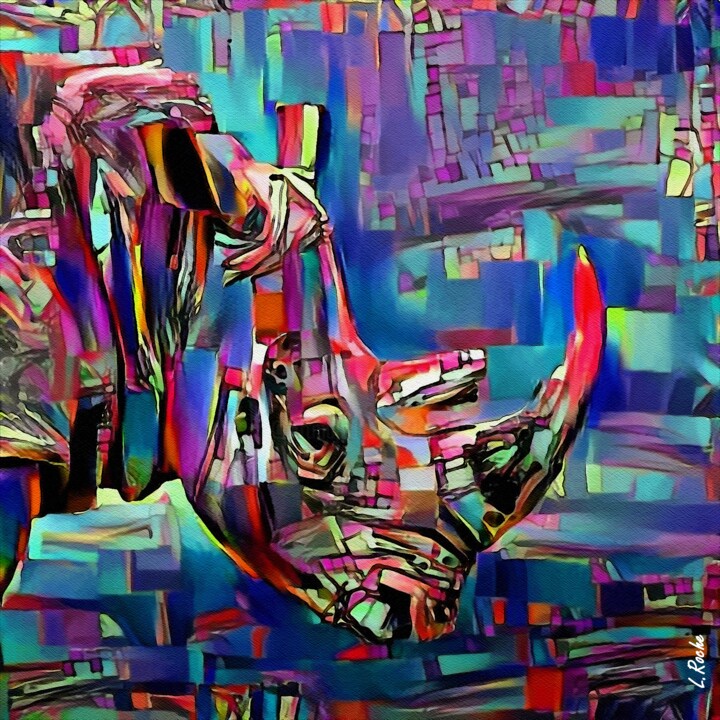 Arts numériques intitulée "Rhino color - mix m…" par L.Roche, Œuvre d'art originale, Acrylique