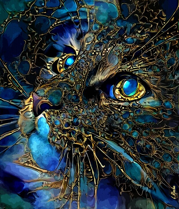 Arts numériques intitulée "Cat Jewel - Mix med…" par L.Roche, Œuvre d'art originale, Acrylique