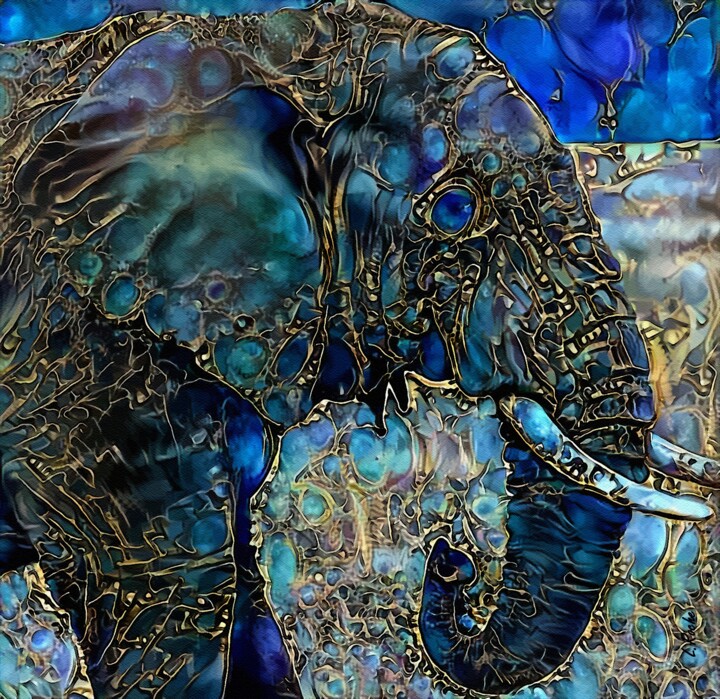 Digital Arts titled "Eléphant d'Or" by L.Roche, Original Artwork, Acrylic