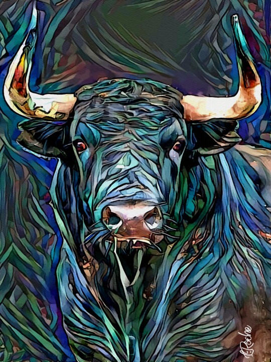 Arte digital titulada "Bull stripes - Mix…" por L.Roche, Obra de arte original, Acrílico