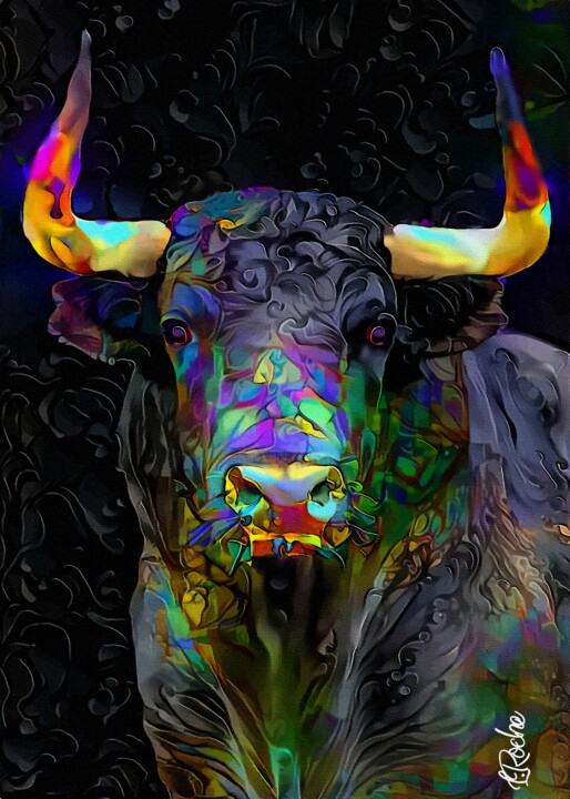 Digitale Kunst mit dem Titel "Toro néon - Bull, m…" von L.Roche, Original-Kunstwerk, Acryl