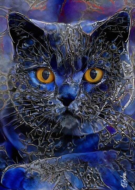 Arts numériques intitulée "Indigo Jr., cat - M…" par L.Roche, Œuvre d'art originale, Acrylique