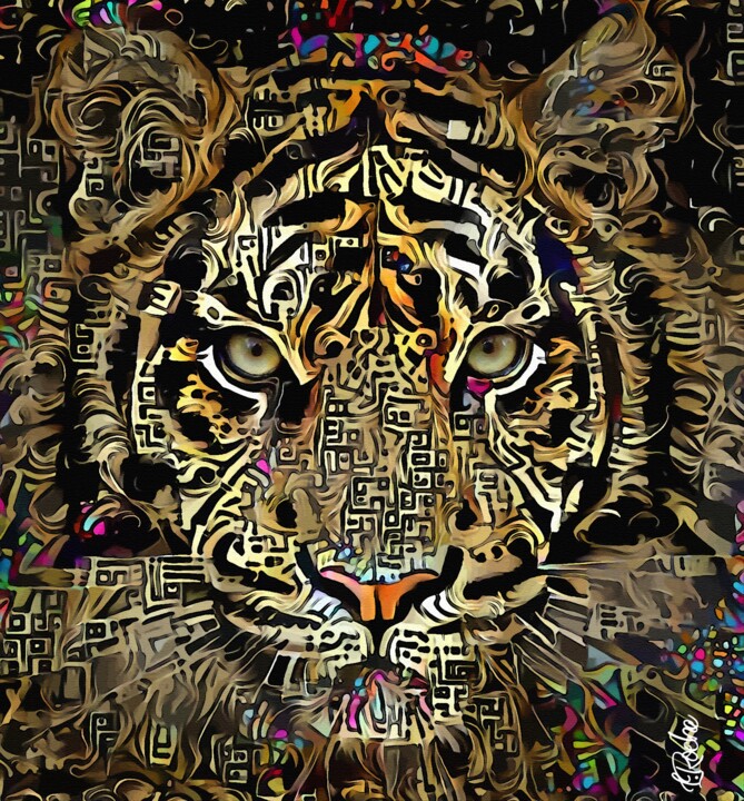 Digital Arts titled "Face à Tigre" by L.Roche, Original Artwork, Acrylic