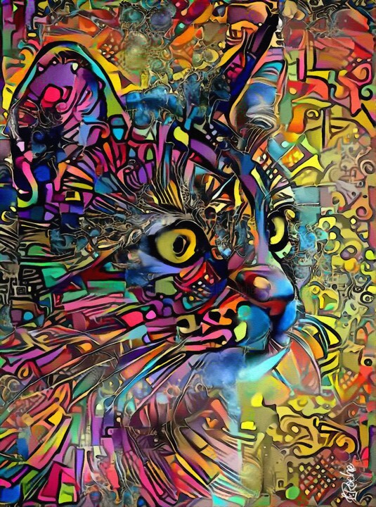 Arts numériques intitulée "Misty-Muzette, cat…" par L.Roche, Œuvre d'art originale, Acrylique