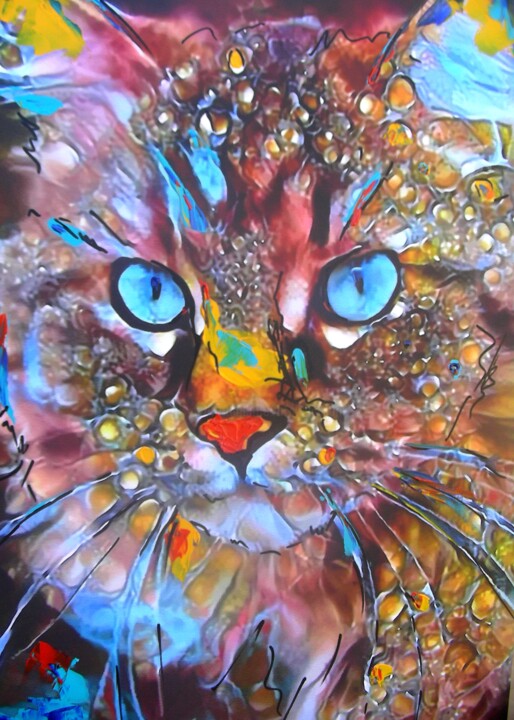 Digital Arts titled "El Divo, cat - Mix…" by L.Roche, Original Artwork, Acrylic