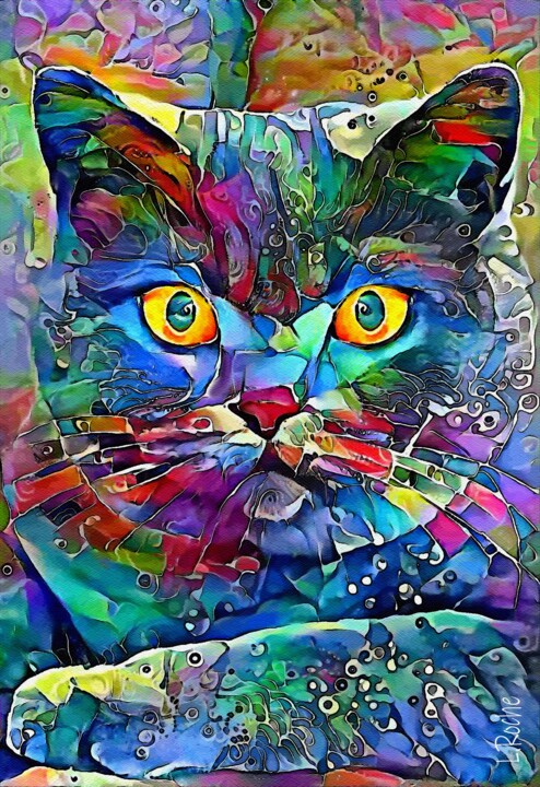 Arts numériques intitulée "Riton Jr - Cat, mix…" par L.Roche, Œuvre d'art originale, Acrylique