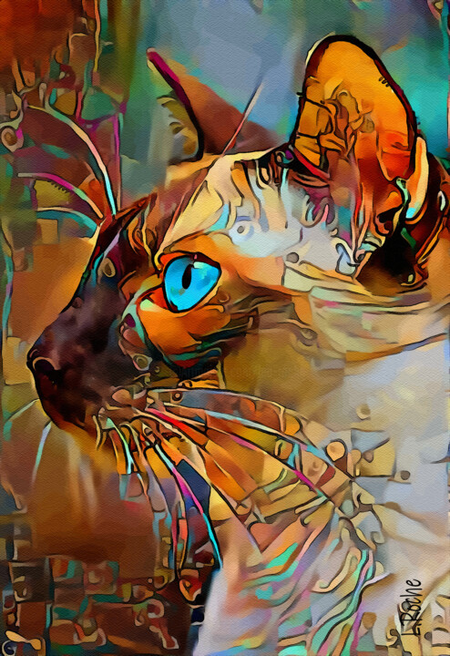 Цифровое искусство под названием "Lady Siam, cat, Mix…" - L.Roche, Подлинное произведение искусства, Акрил