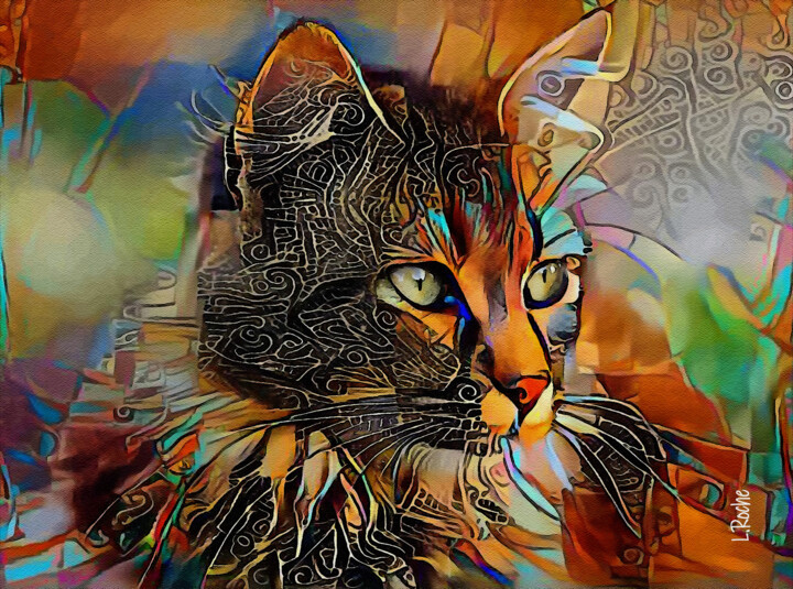 Digital Arts titled "Tyna, cat - Mix med…" by L.Roche, Original Artwork, Acrylic