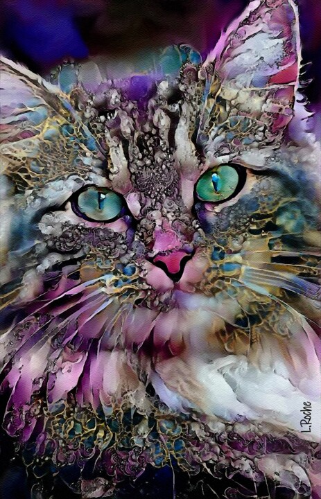 Digital Arts titled "Pink Jade, cat - Mi…" by L.Roche, Original Artwork, Acrylic
