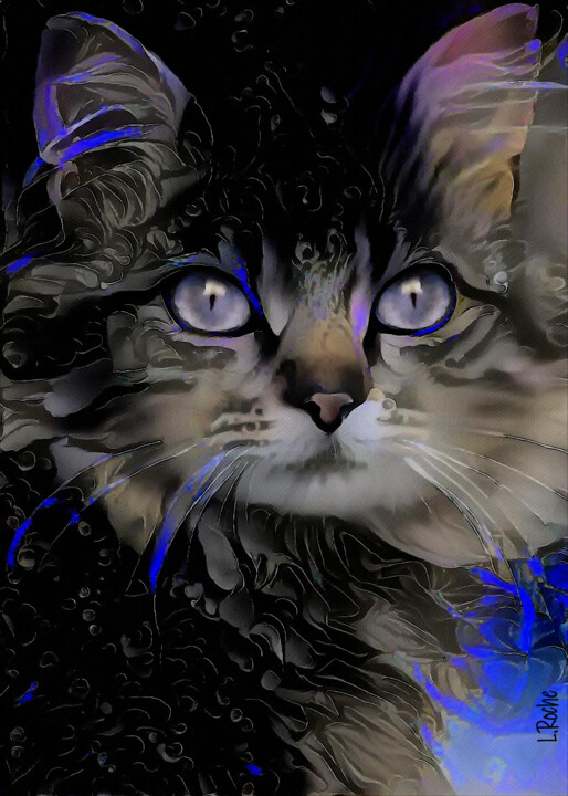 Artes digitais intitulada "Mikki, cat - Mix me…" por L.Roche, Obras de arte originais, Acrílico