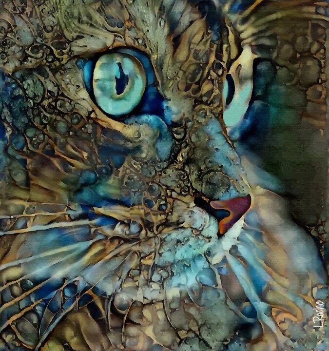 Цифровое искусство под названием "Mirada dulce, cat" - L.Roche, Подлинное произведение искусства, Акрил