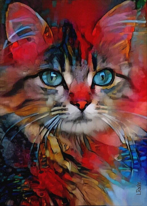 Painting titled "Mimosin, cat" by L.Roche, Original Artwork, 2D Digital Work