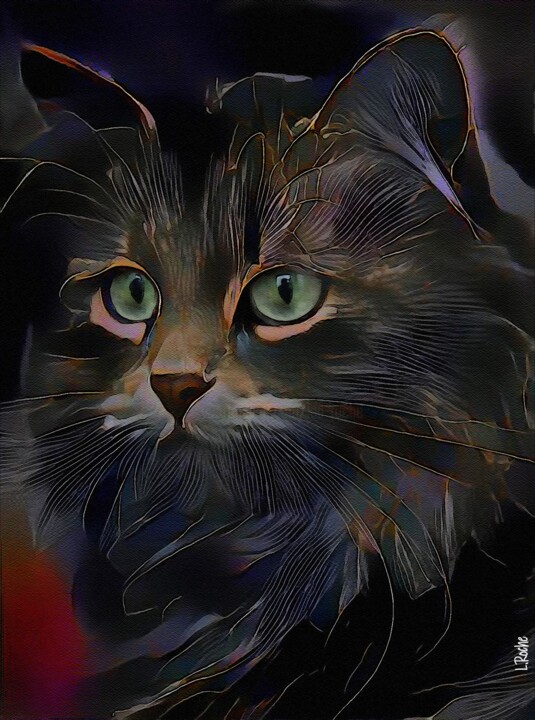 Arts numériques intitulée "Guershon, cat" par L.Roche, Œuvre d'art originale, Acrylique